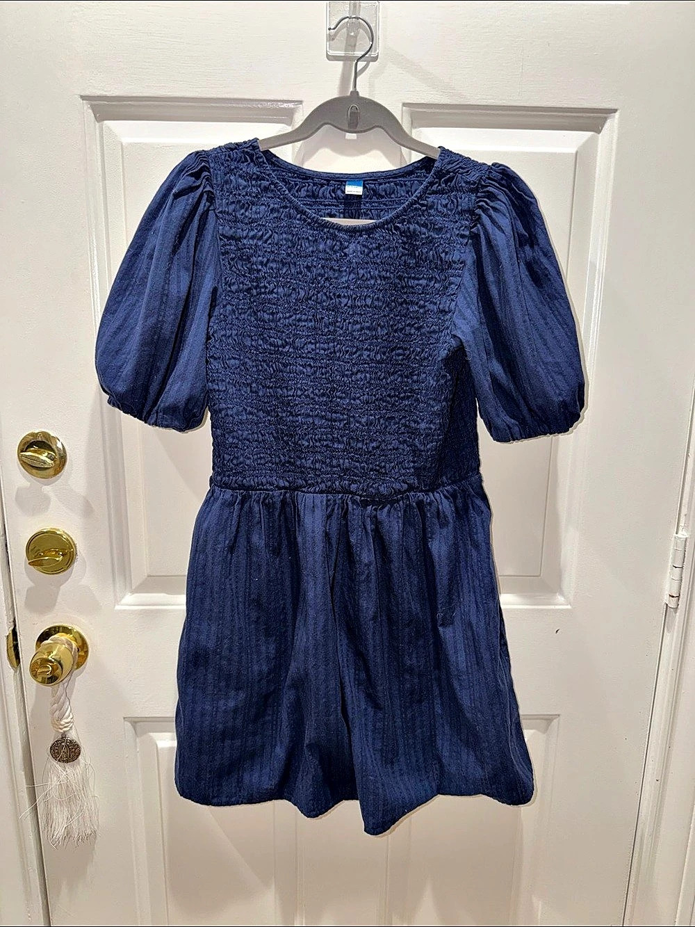 Old Navy Puff-Sleeve Smocked Fit & Flare Mini Dress Blue Medium